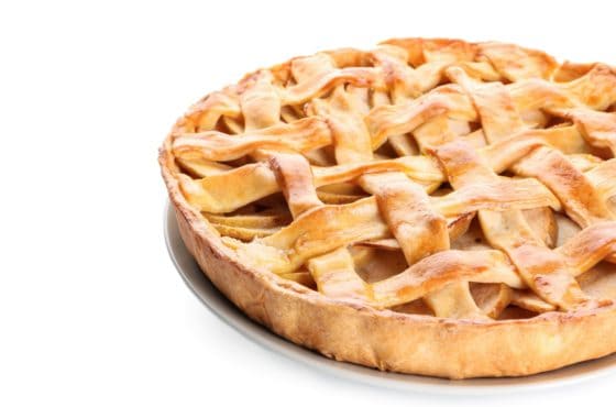 Tasty Homemade Apple Pie On White Background, Closeup